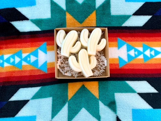 Southwest inspired soy wax melts in the shape of cacti.